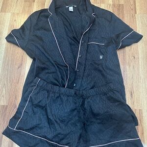 Victoria's Secret Black Pajama Set with Pink Piping
